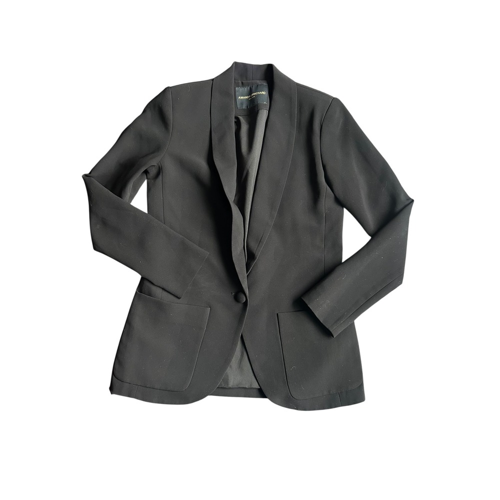 Amanda Uprichard‎ Womens Black Single Button Shawl Lapel Blazer Jacket Size S